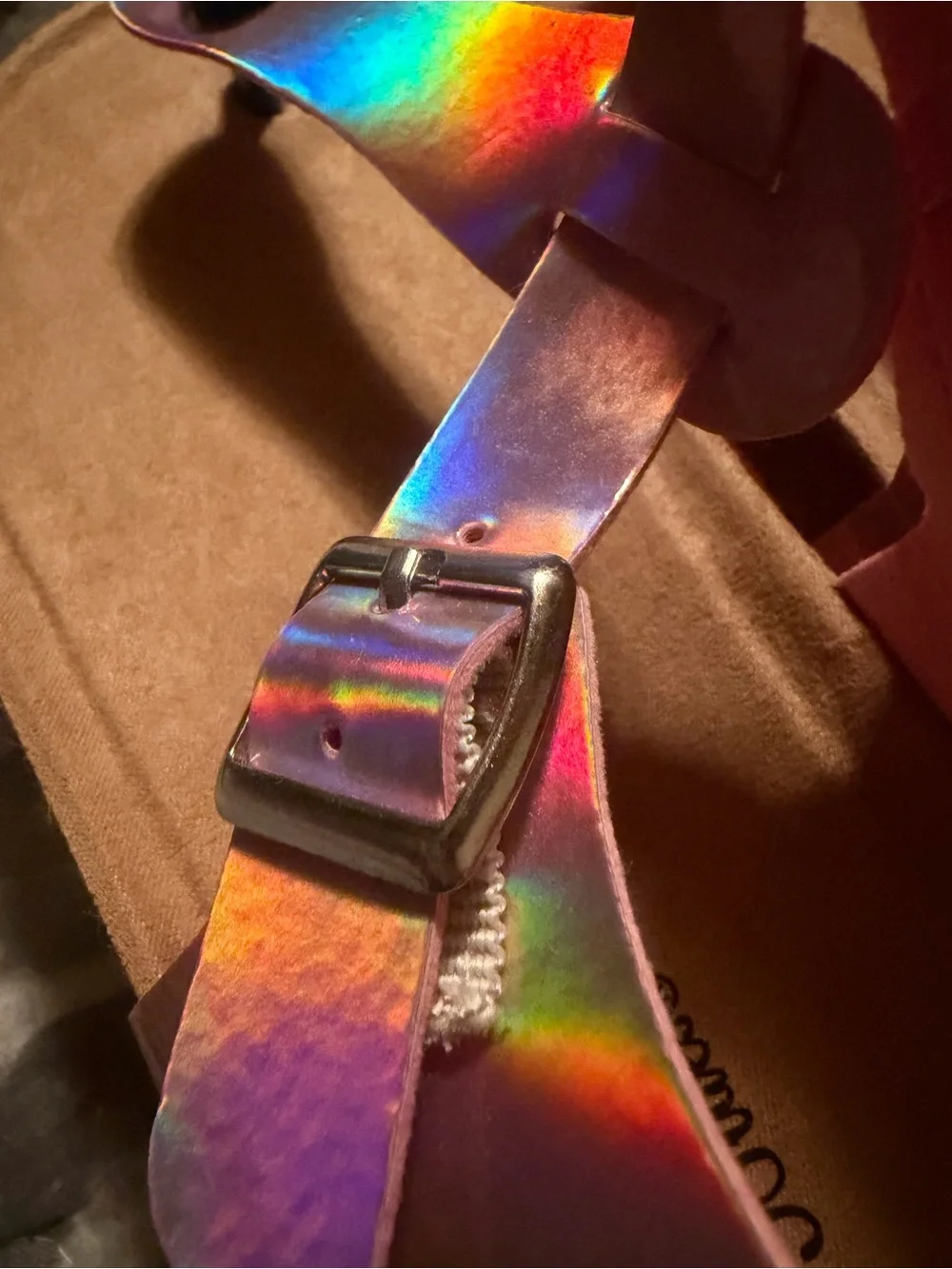 Paris Blues Girls' Pink Holographic T-Strap Platform Sandals